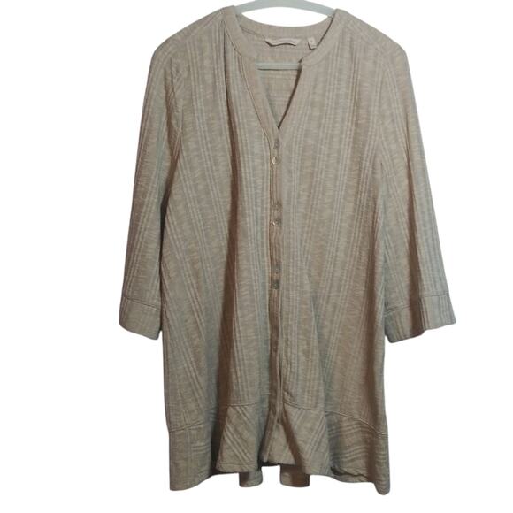 Soft Surroundings Oatmeal Knit Button-Up Tunic Top Stretchy Casual Coastal Sz M - Picture 1 of 8